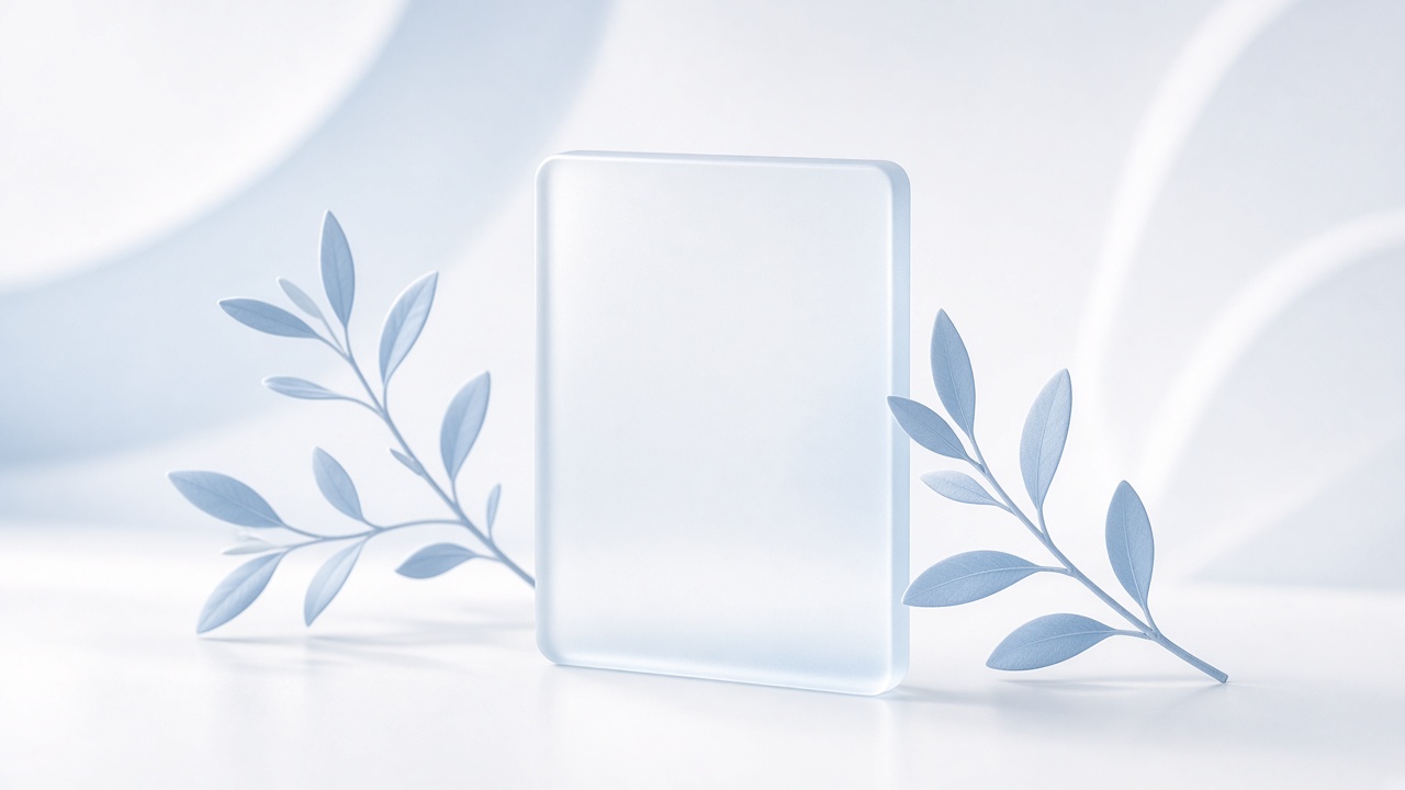 One frosted decision slab with two cyan branch paths.