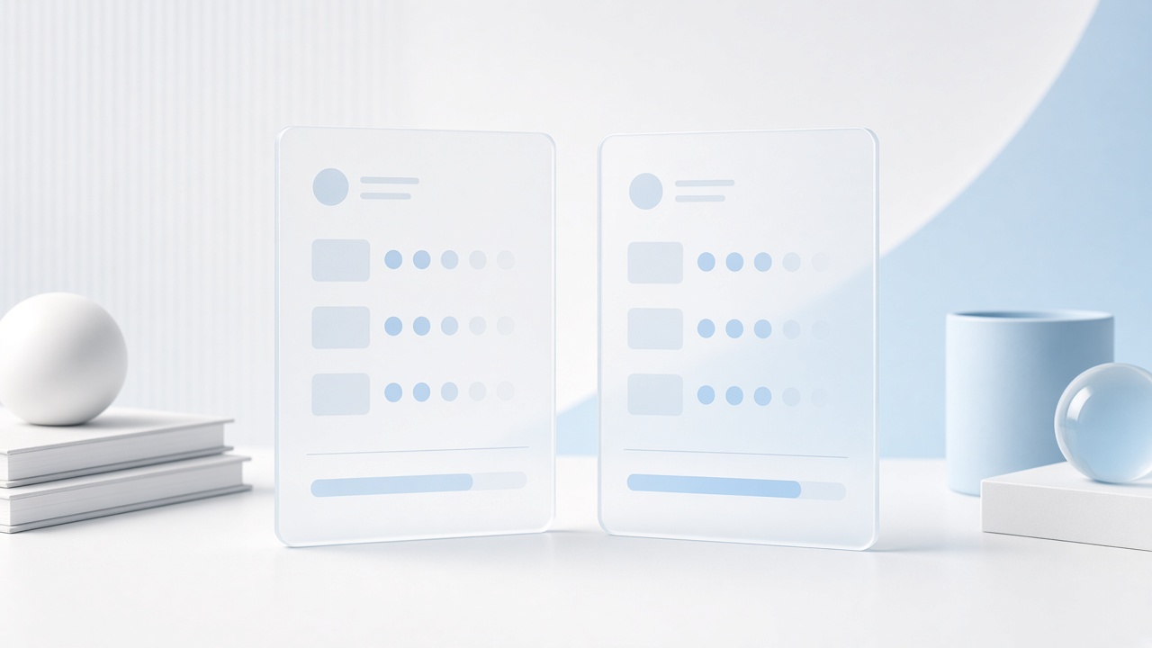 Two scorecard panels beside an upward royal-blue arrow.